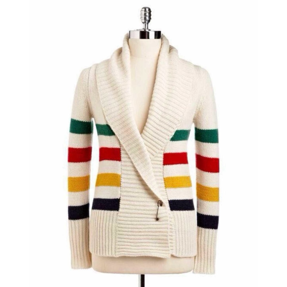 HBC Cream Shawl Collar Stripe Knit Sweater